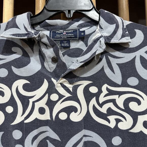 Polo Sport Ralph Lauren Polo Shirt Boys Small Blue Tribal Pattern Short Sleeve - Picture 2 of 6